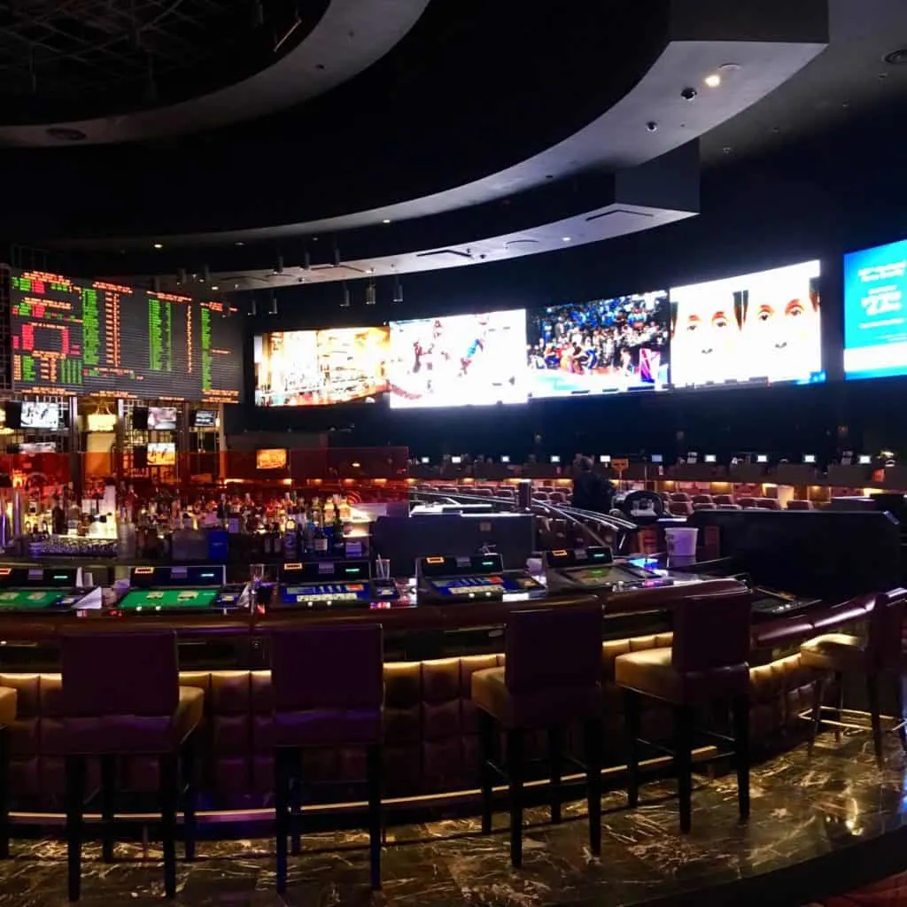 Sportsbook at Caesars Palace with bar in the foreground