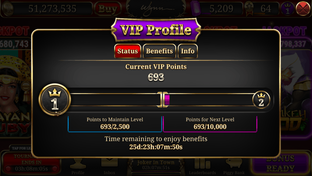 Wynn Slots App VIP Profile