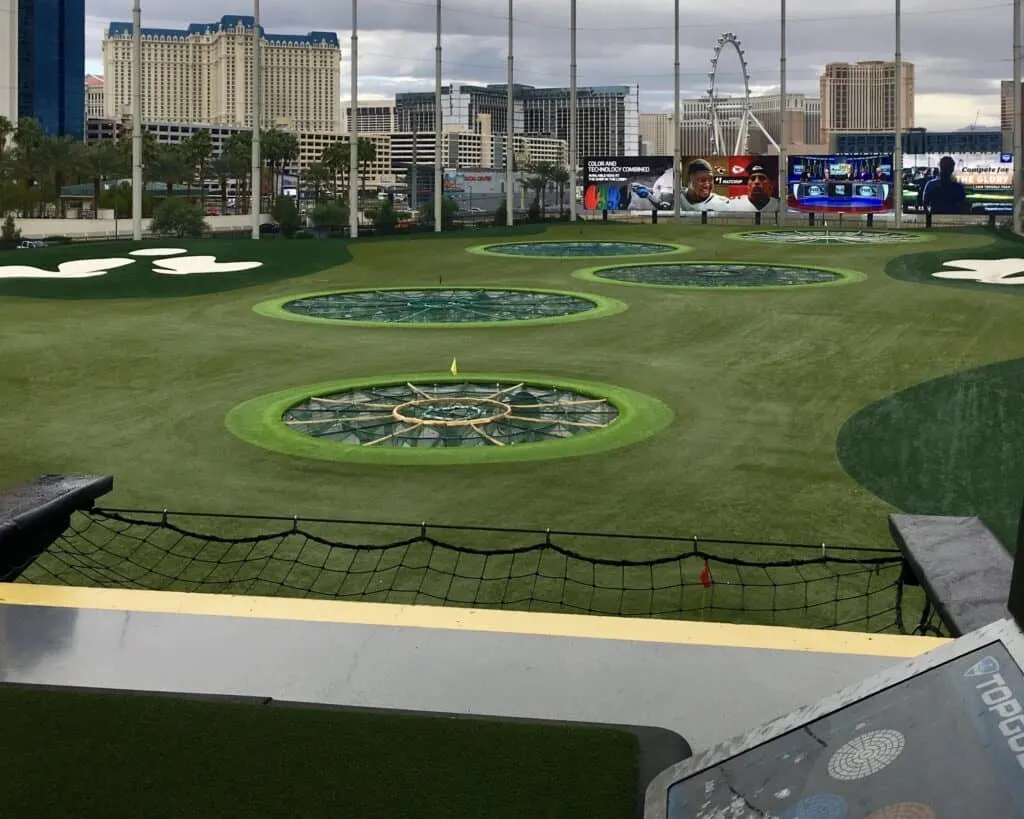 View from a hitting bay at Topgolf Las Vegas