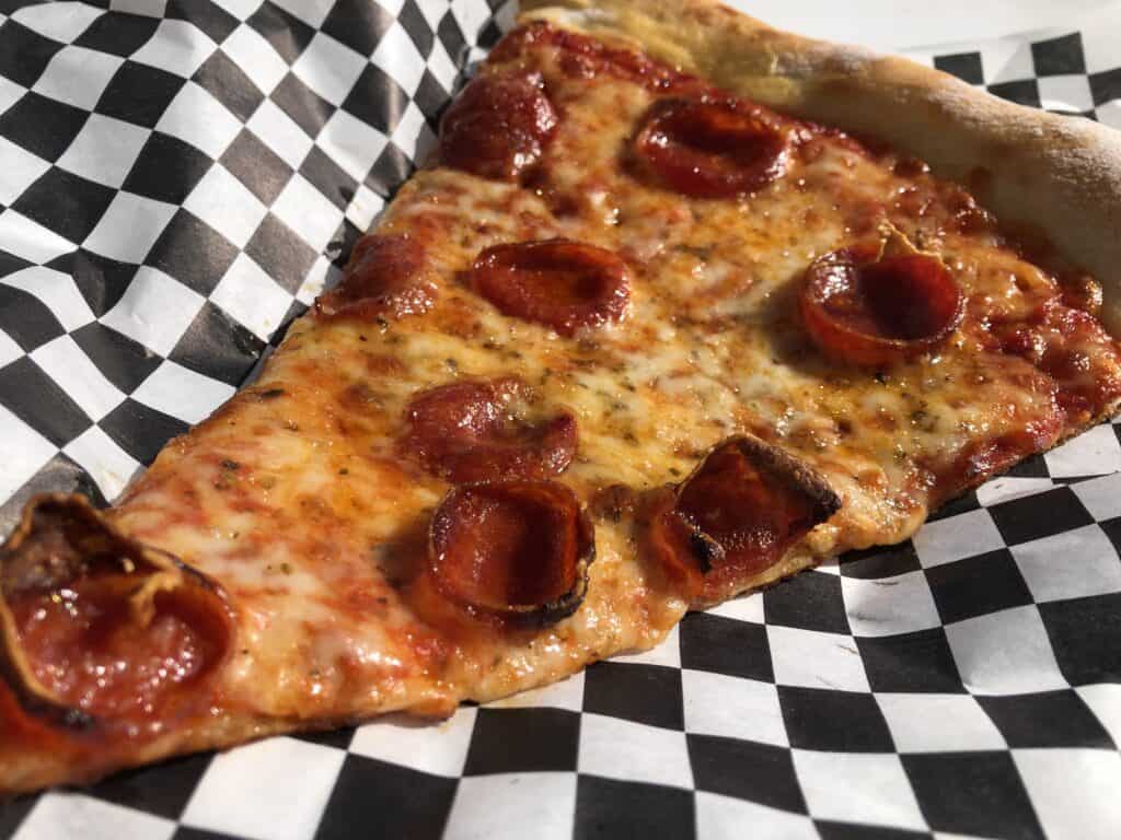 Slice of pizza from Evel Pie on Fremont Street