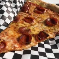 Slice of pizza from Evel Pie on Fremont Street