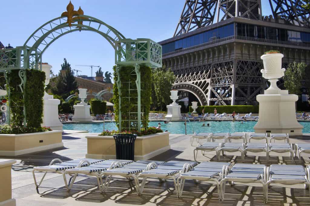 paris's pool with the Eiffel Tower in the background