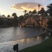 Mirage's volcano at dusk