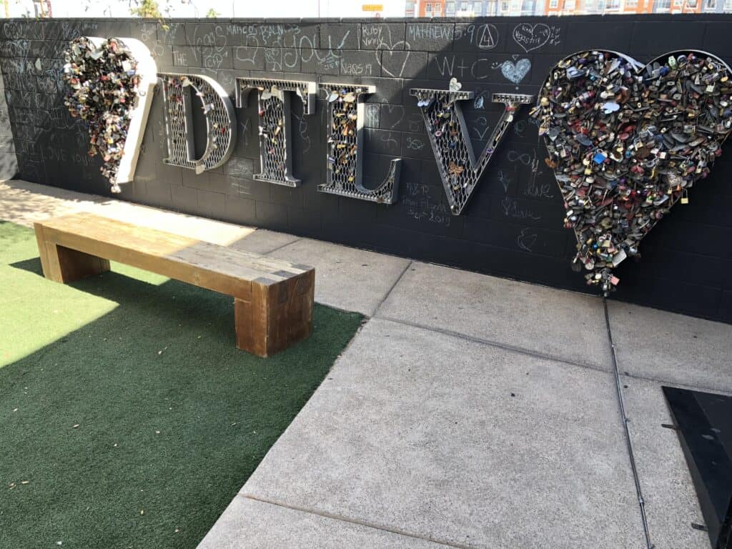 Love Lock display on the wall at the Container Park