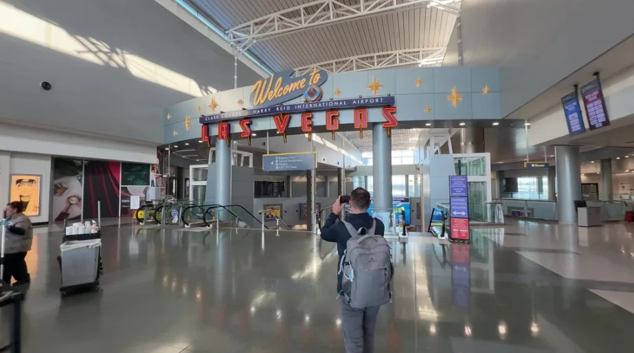 A welcome to Las Vegas sign in the D Gates of Harry Reid Intl.