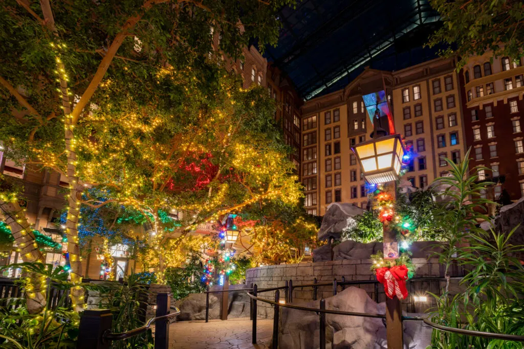 Christmas decorations within Mystic Falls Park at Sam's Town