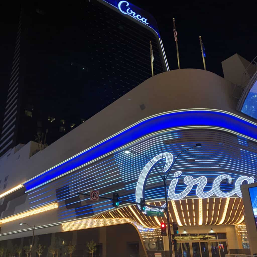 Circa's exterior at night