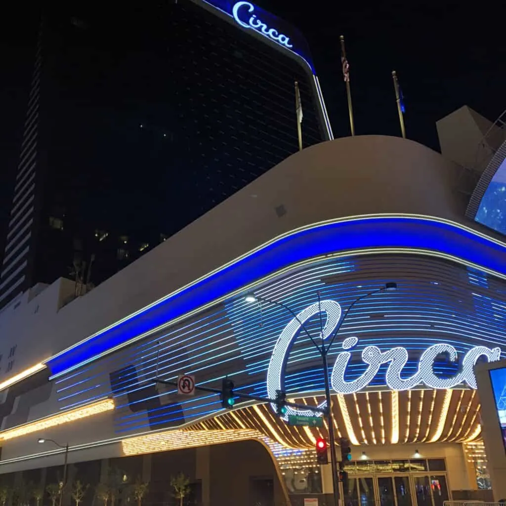 Circa's exterior at night