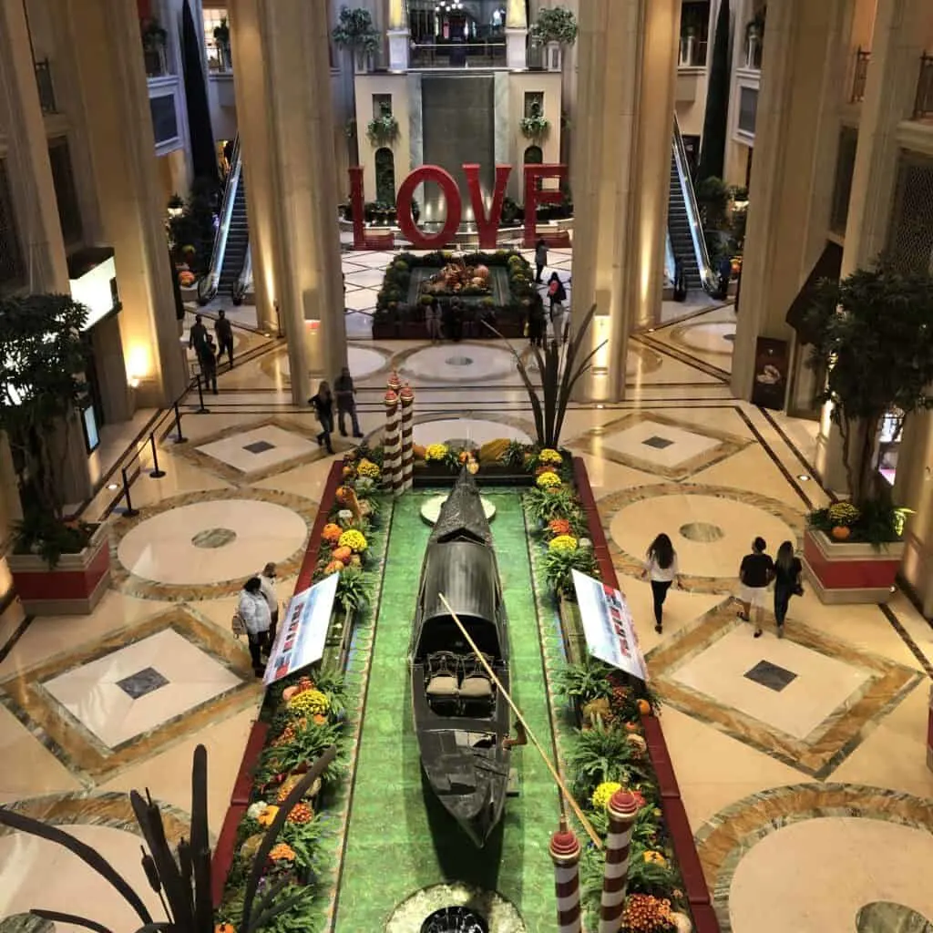 "LOVE" mural in the Grand Canal Shoppes photographed from above