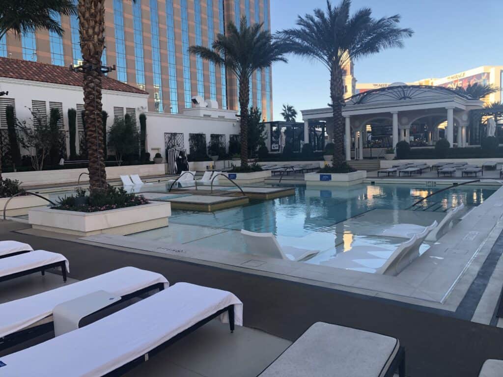 Venetian Las Vegas Pool with hotel tower in the background