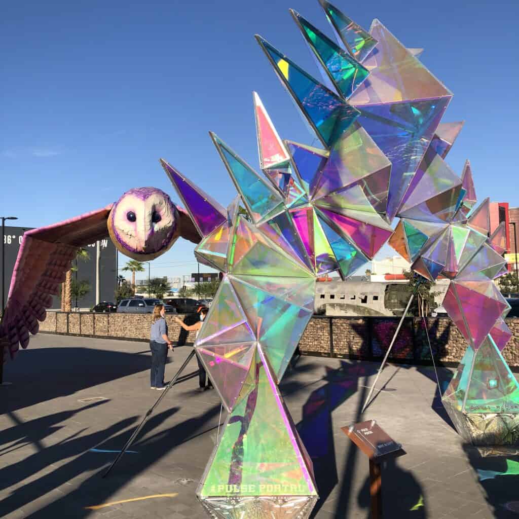 Giant Owl and Prism Art outdoors at  Area15