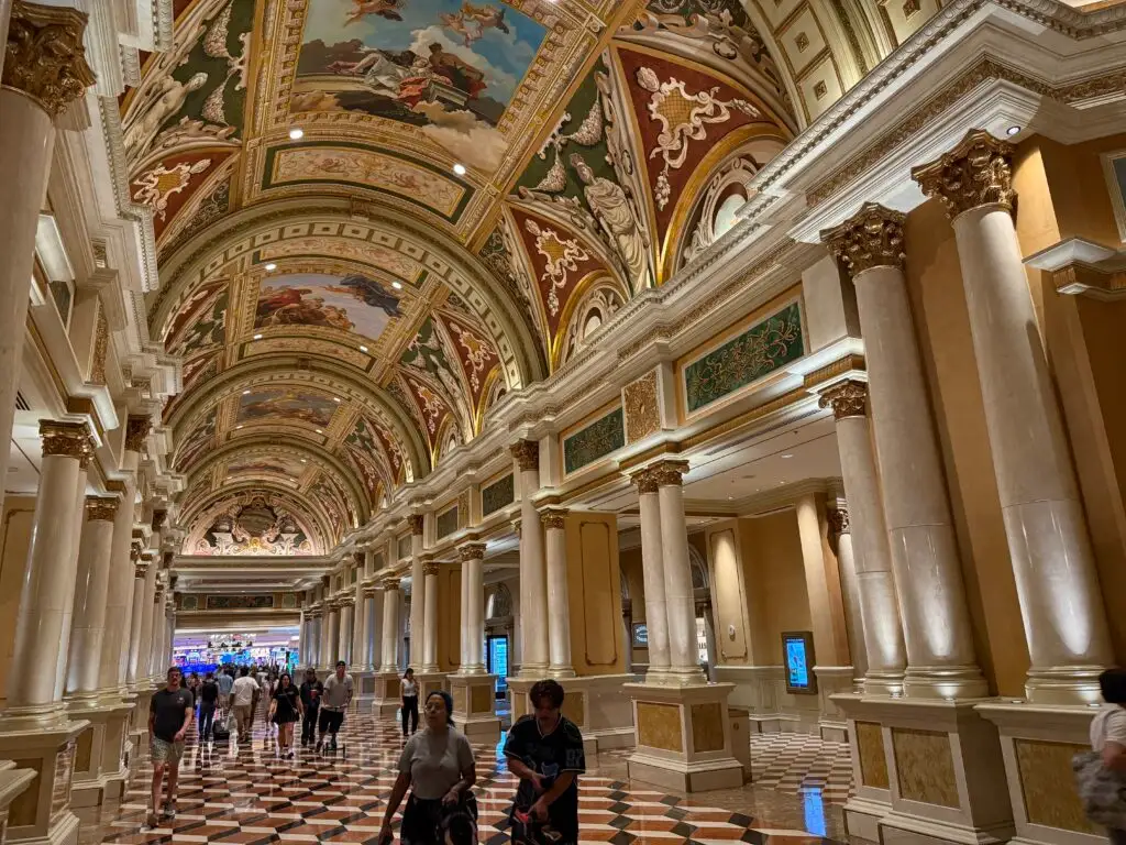 A themed atrium with a painted ceiling.
