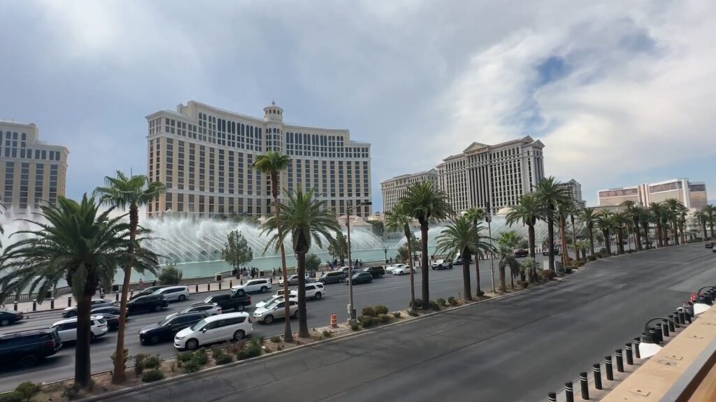 Fountains of Bellagio, viewed from across the street at Beer Park. 