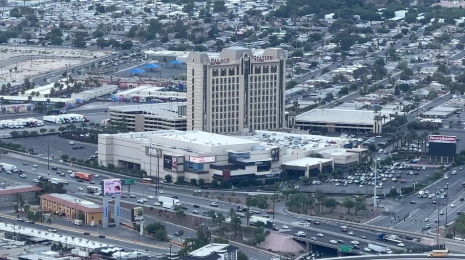 Exterior of Palace Station, photographed from above on STRAT's Skypod.