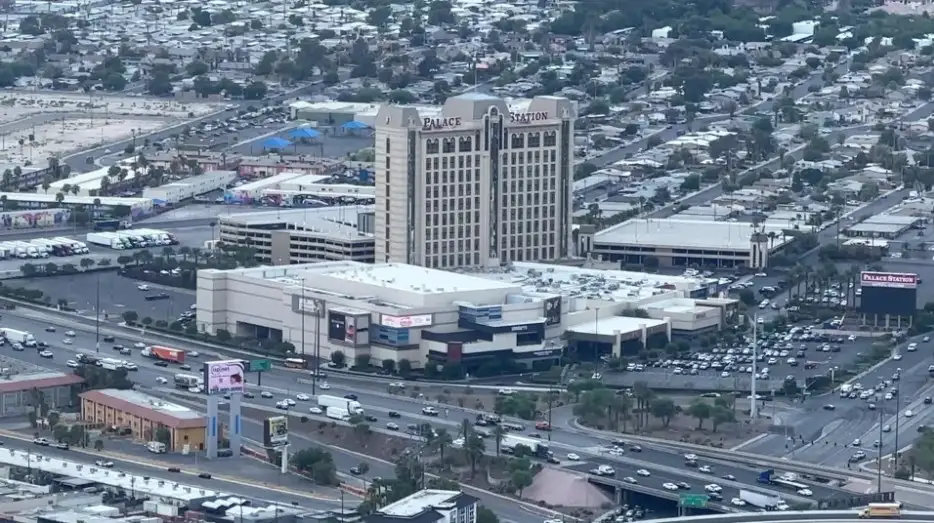 Exterior of Palace Station, photographed from above on STRAT's Skypod. 
