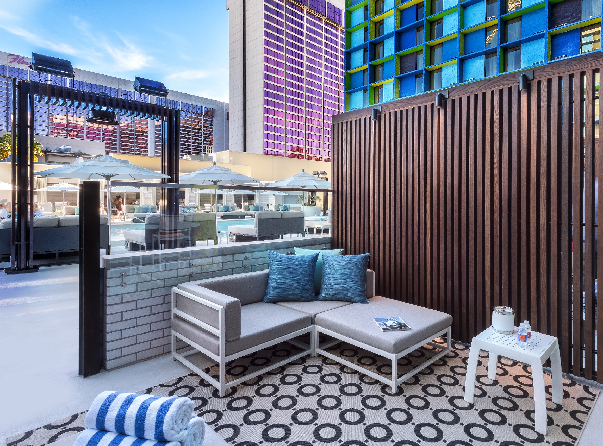 Seating in the cabana portion of Linq's Poolside Cbana room