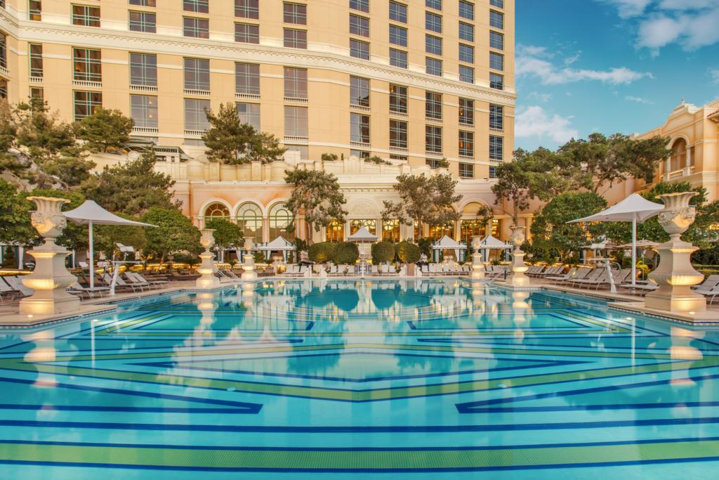 Pool at Bellagio with hotel in the background