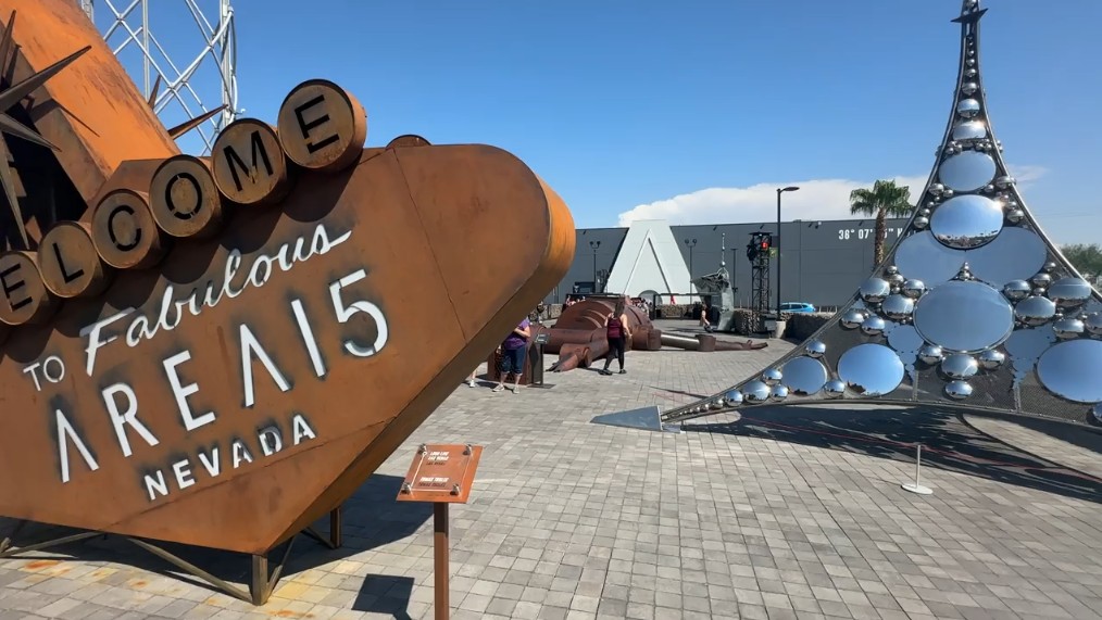 Art in front of Area15's entrance. 