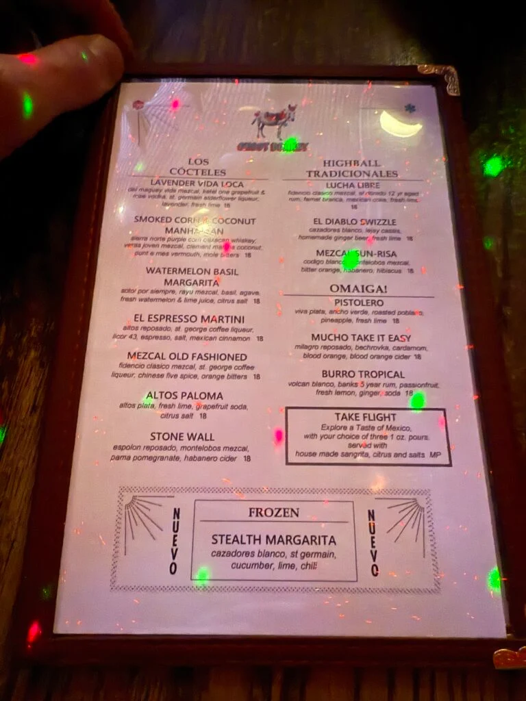An image of Ghost Donkey's drink menu. 