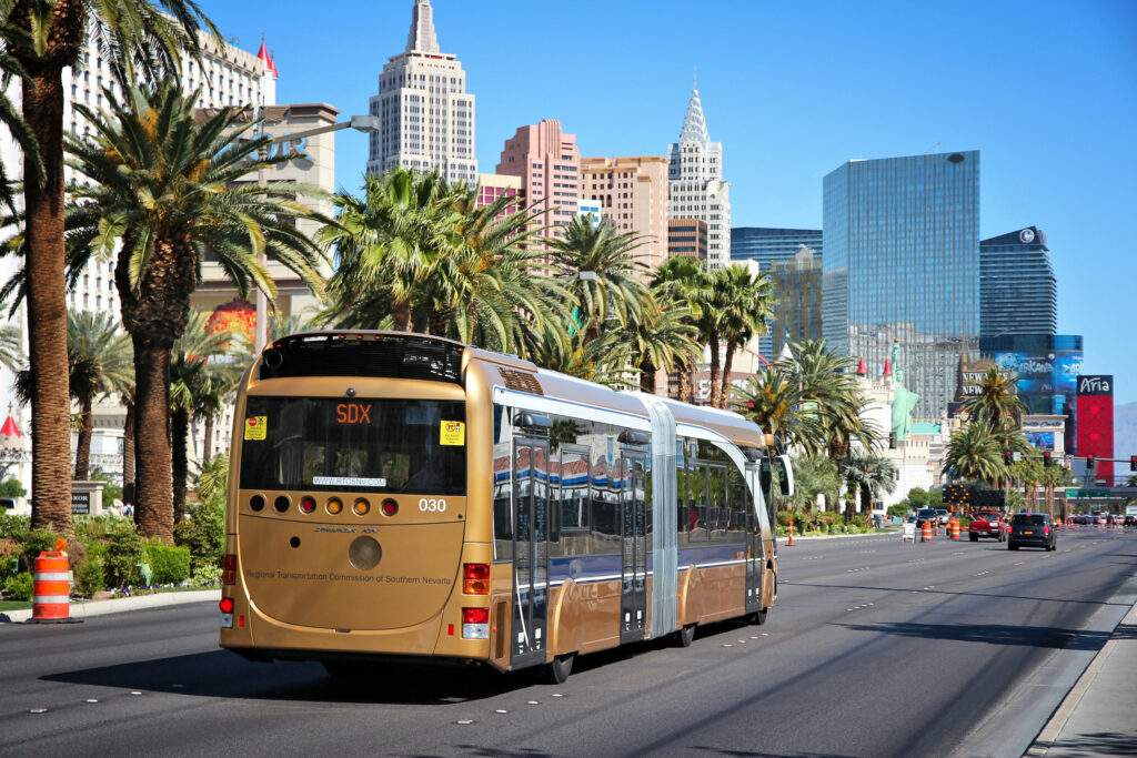 Bus heading down the Las Vegas Strip