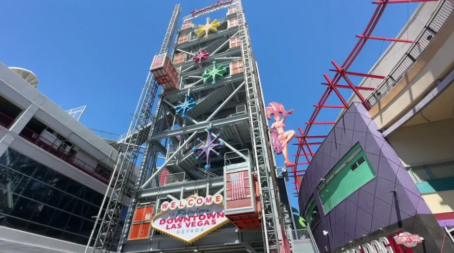 Construction site style elevators on the back of the SlotZilla Zipline.