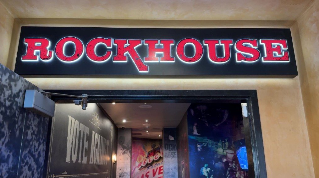 Exterior sign above the door to Rockhouse. 