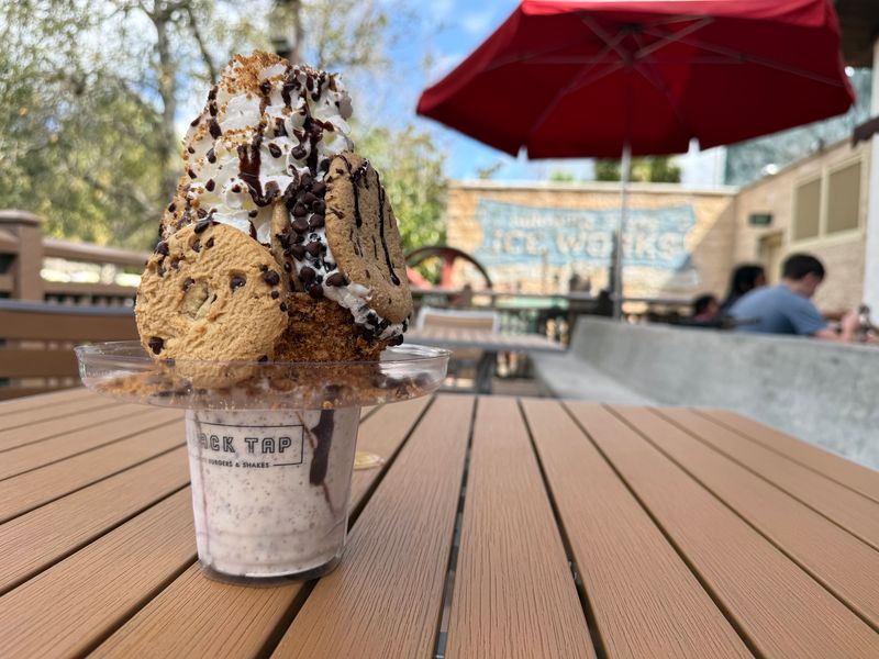 The Cookie Shake, which is piled with ice cream, whipped cream, and cookies. 
