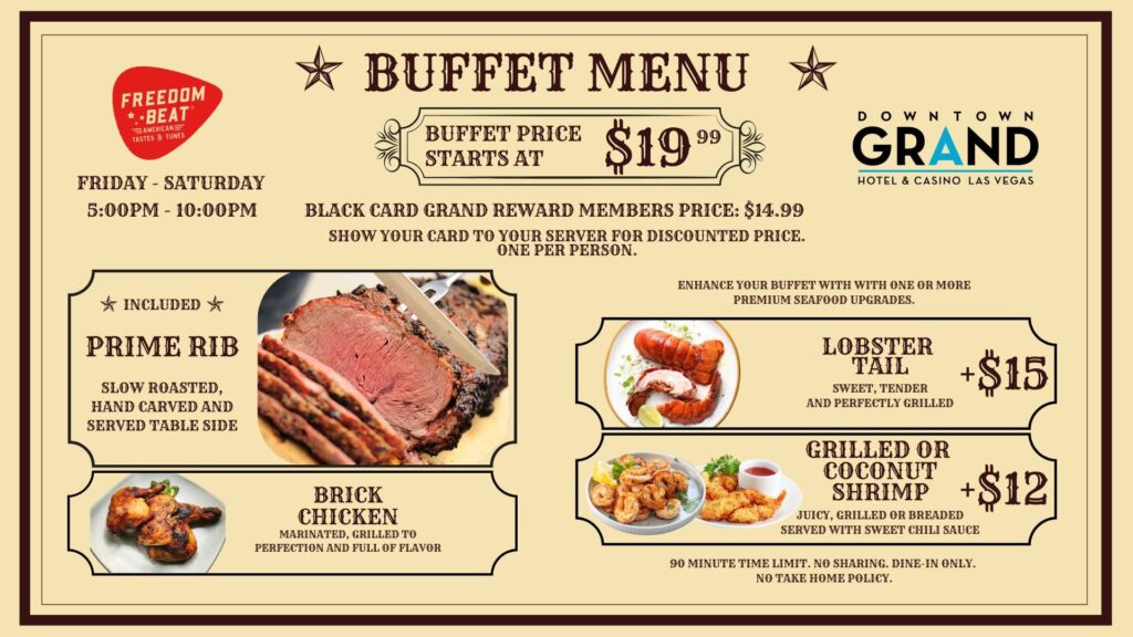 A graphic advertising Downtown Grand's $19.99 buffet. 
