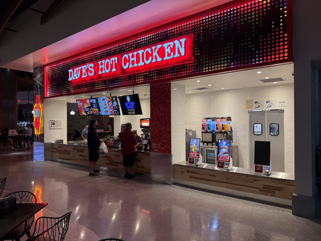 Exterior of Dave's hot chicken in the miracle eats.