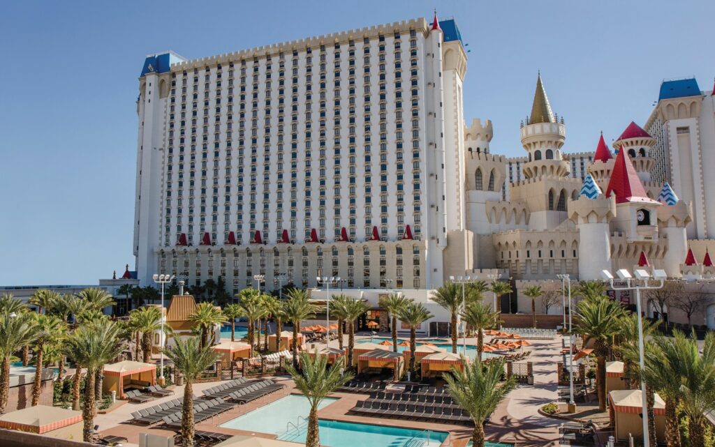 Excalibur's Pool and hotel tower in the background. 