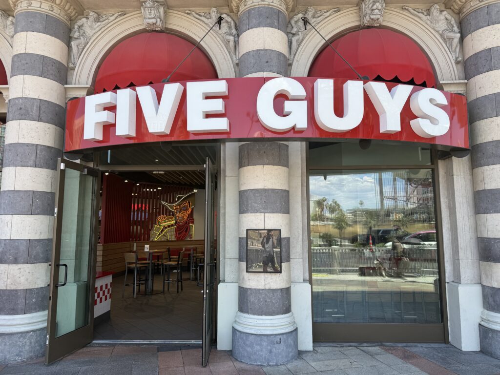 Exterior entrance to Five Guys outside of The Venetian.