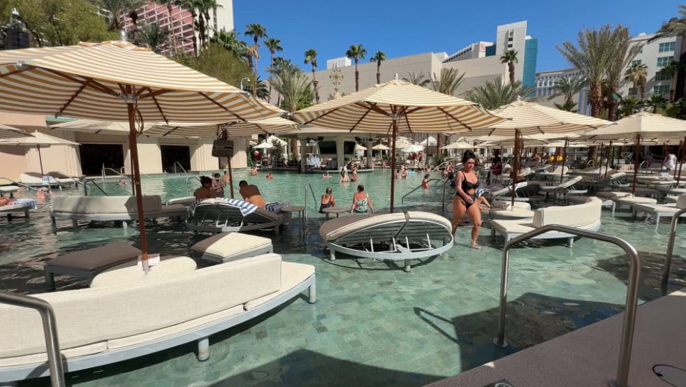Daybed seating in the pool at Flamingo.
