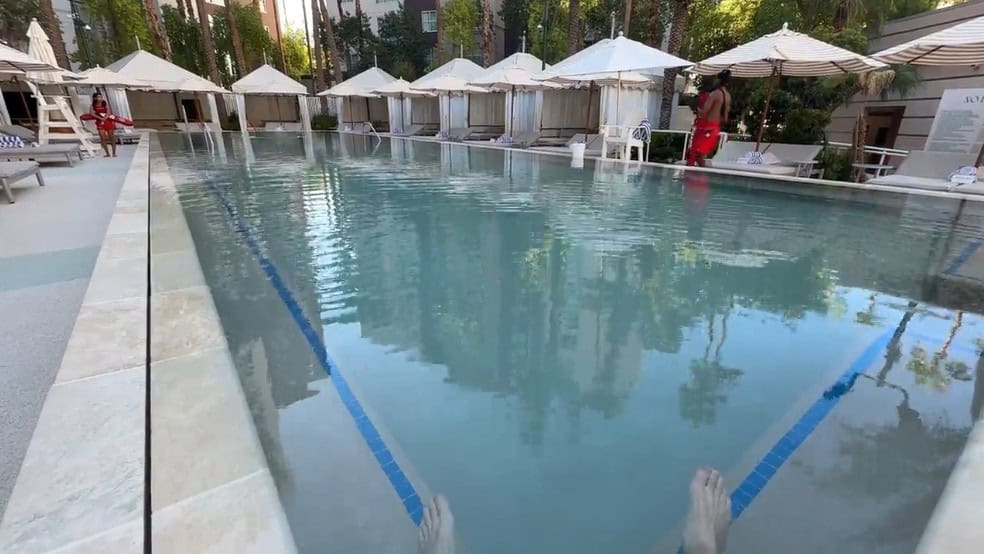 A private pool surrounded by cabanas at Flamingo Las Vegas.