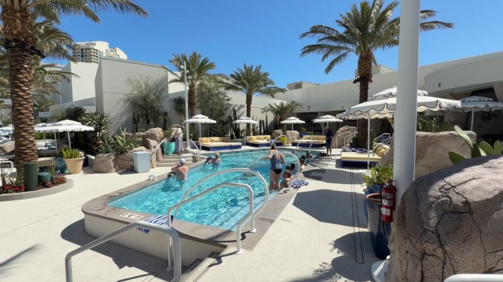 A small, elevated rectangular pool. 