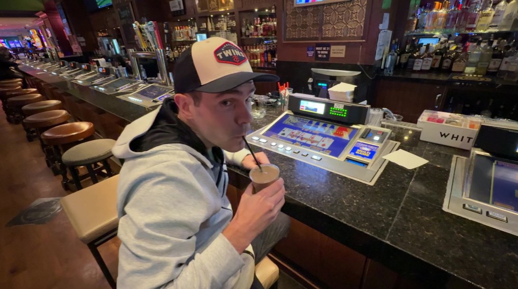 My brother, sitting at bartop VP, sipping a frozen baileys.