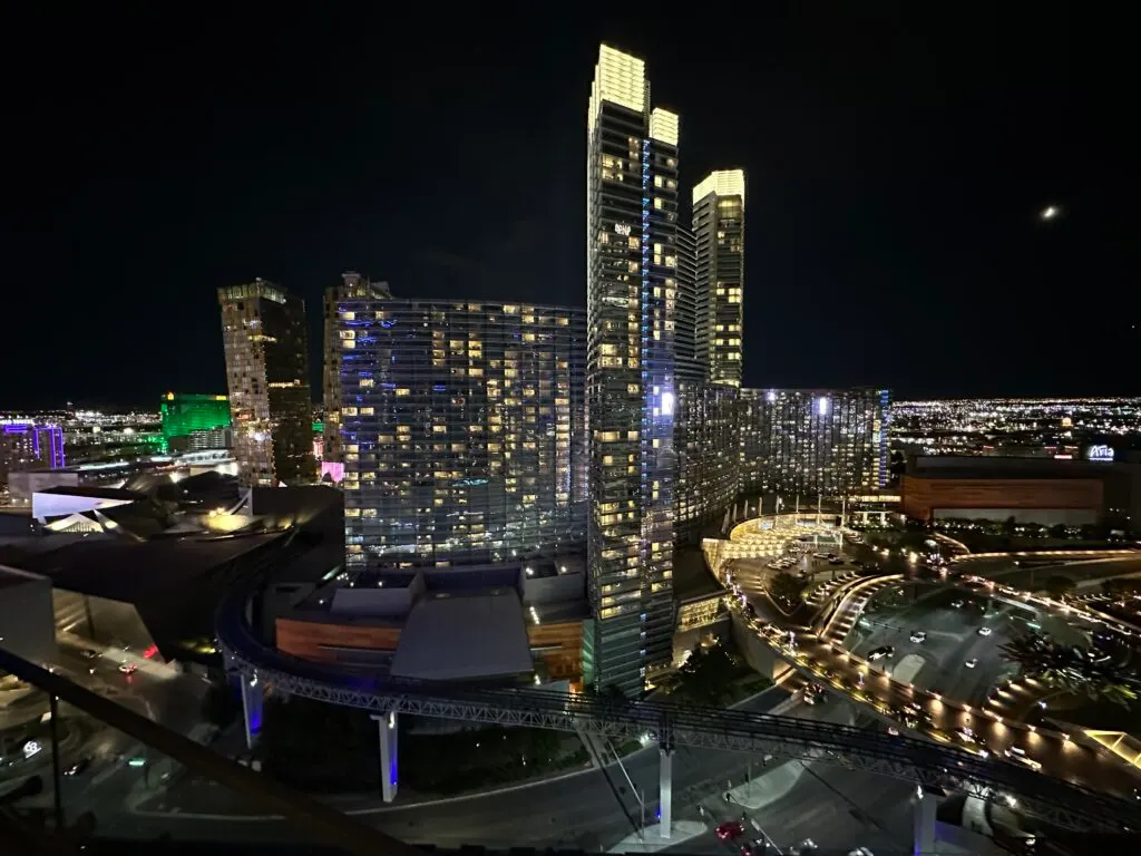 A view of Aria at night from my balcony