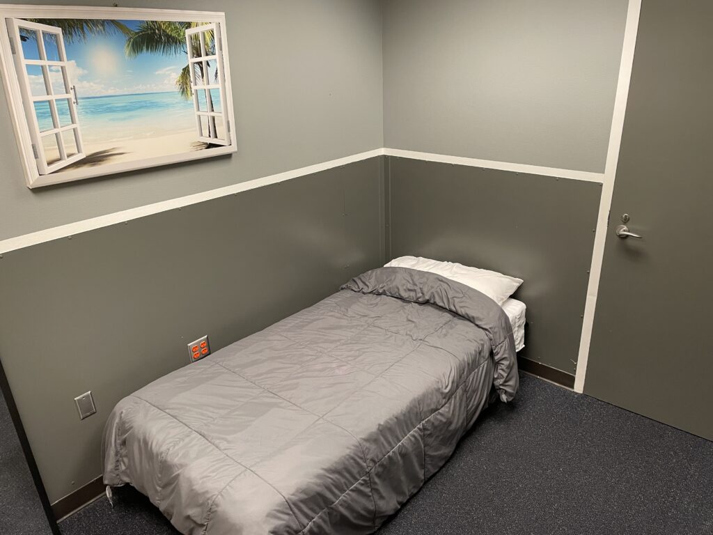 Twin Bed in a Las Vegas airport sleep room