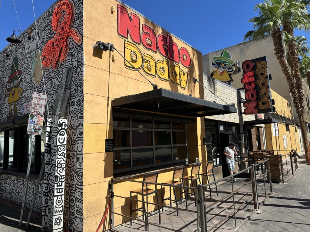 Exterior of Nacho Daddy just off of Fremont Street.