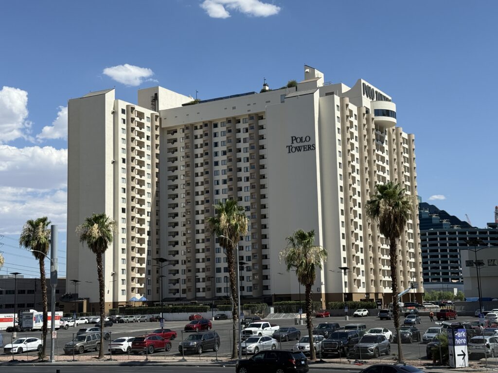 Exterior of Polo Towers from a distance.