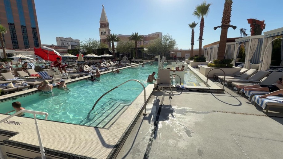 A pool at The Venetian on a summer day.