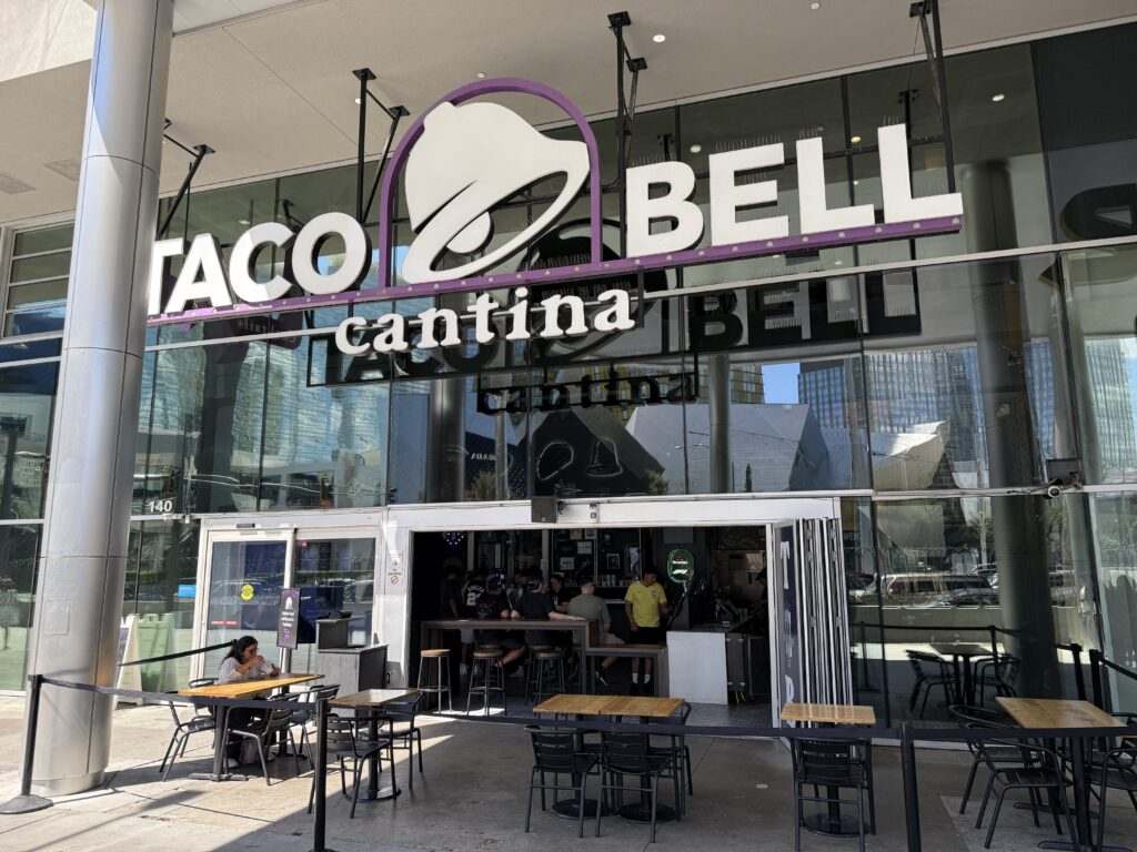 Exterior of Taco Bell Cantina on the Las Vegas Strip.