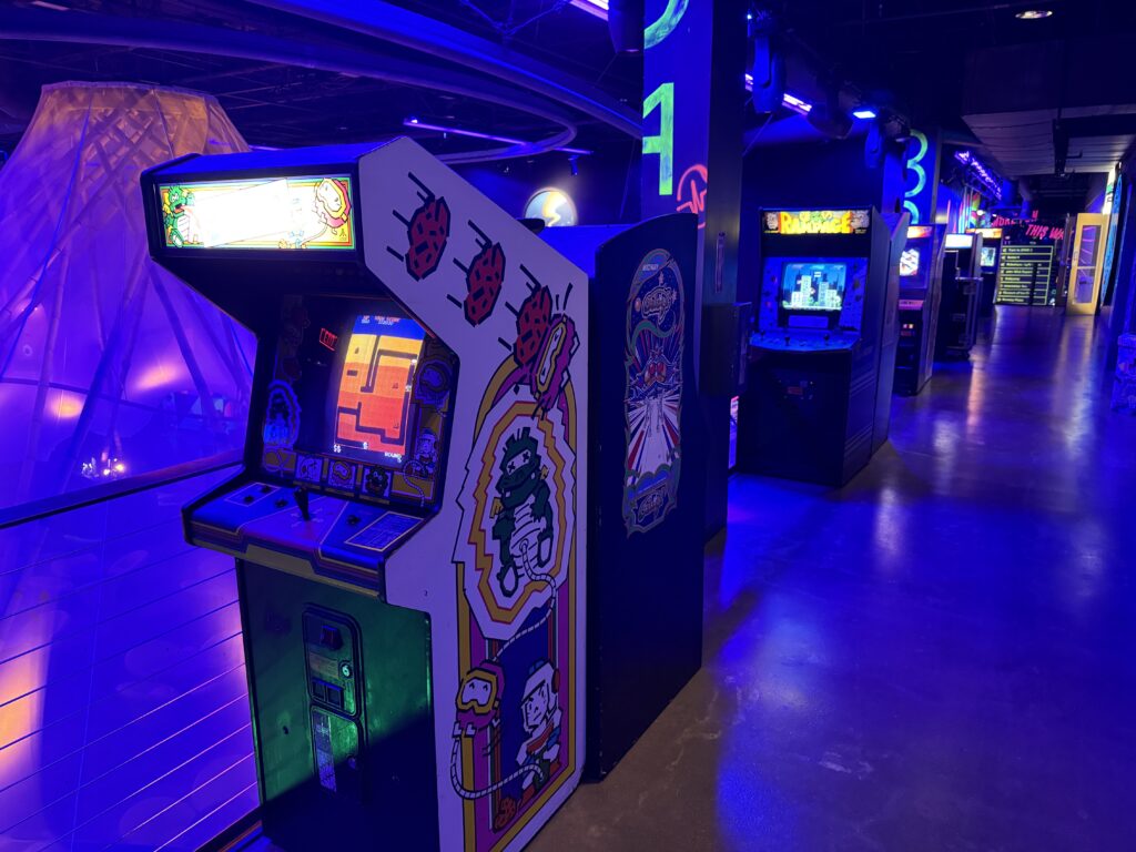 free arcade style games lined up at Area15.