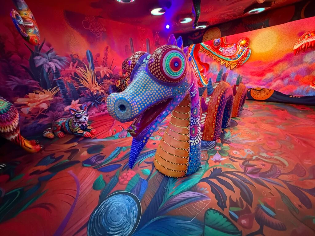 A colorful display of a dragon at Colors of Mexico.