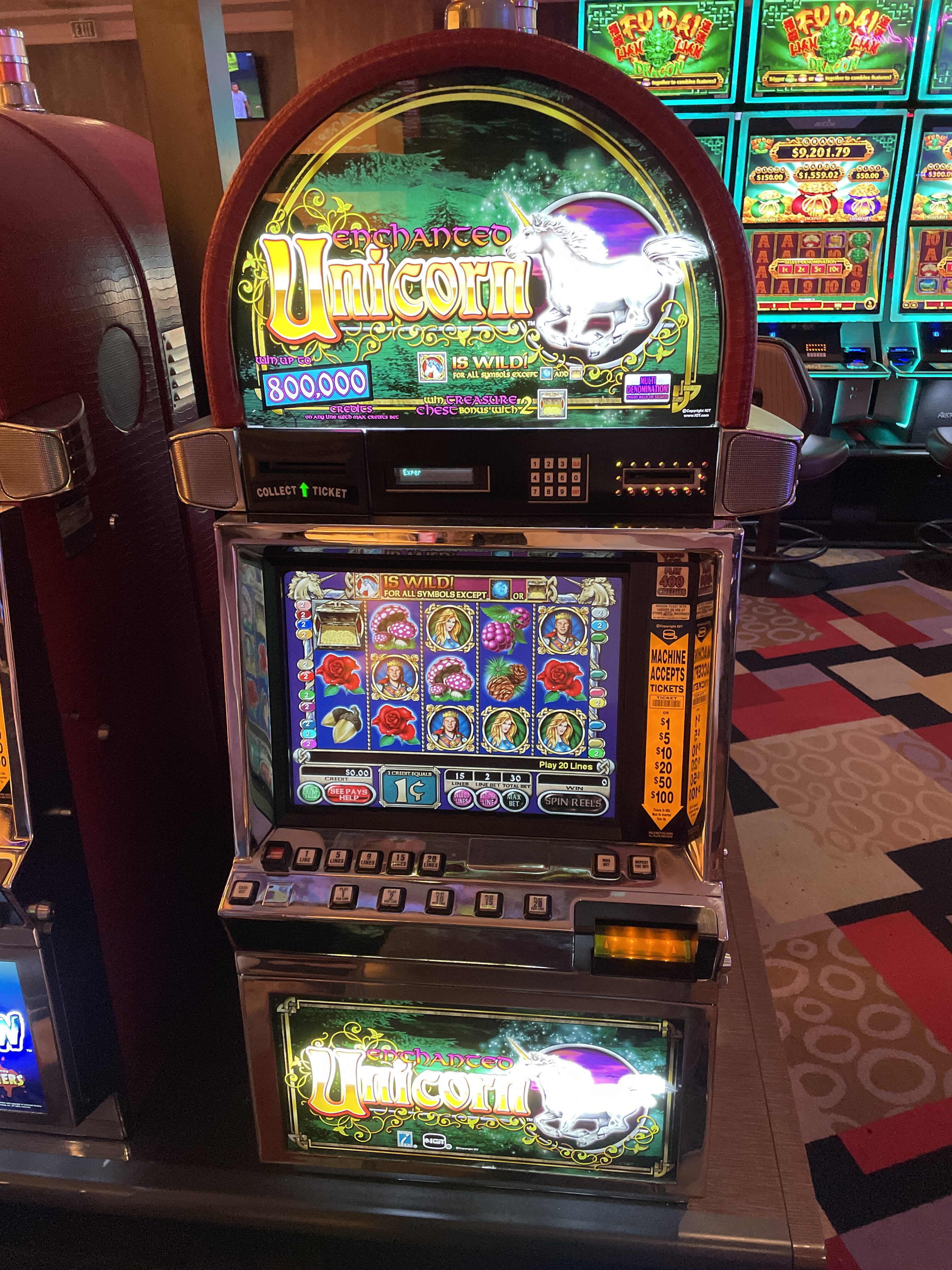 An enchanted Unicorn Slot Machine.