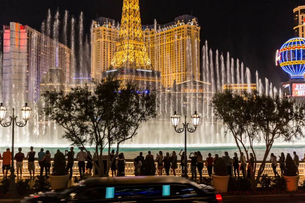 Fountains of Bellagio with Paris Las Vegas in the Background