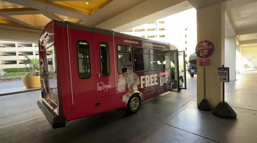 The free shuttle, parked at it's stop at STRAT.