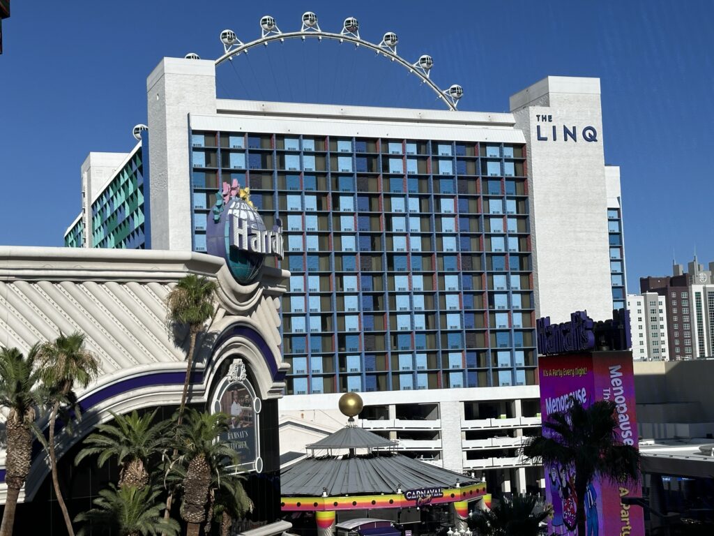 Exterior of LINQ's hotel tower.
