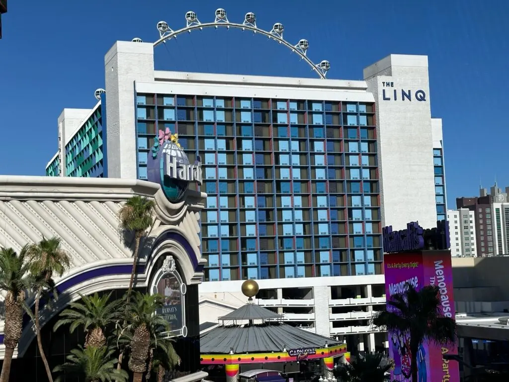 Exterior of LINQ's hotel tower.