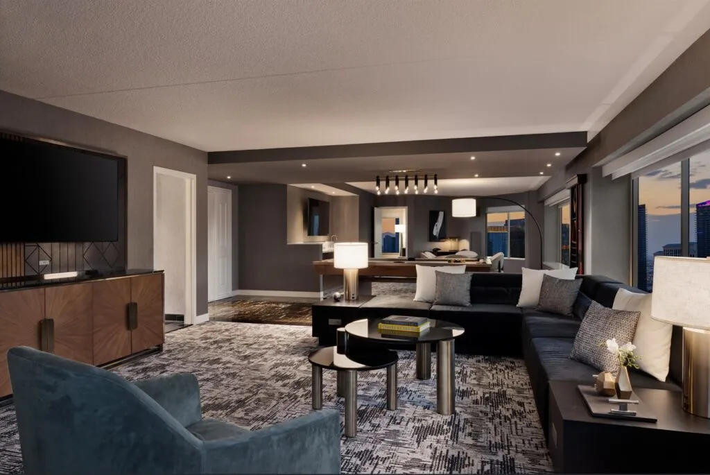 The living area in the Marquee 2BR Suite. 