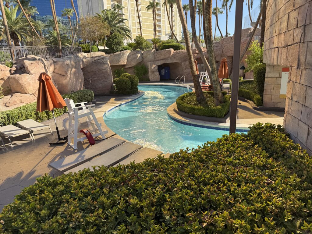 A lazy river cuts through foliage at MGM Grand.